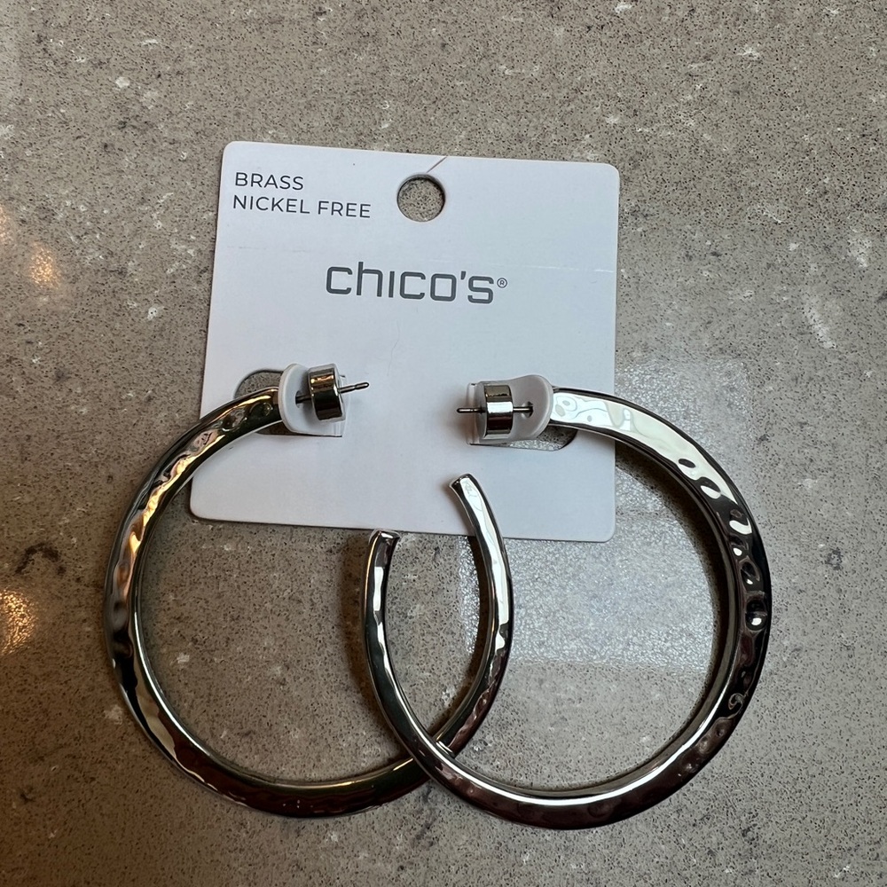 NWT Chico's Silver Hoop Earrings 2” but thin & lightweight